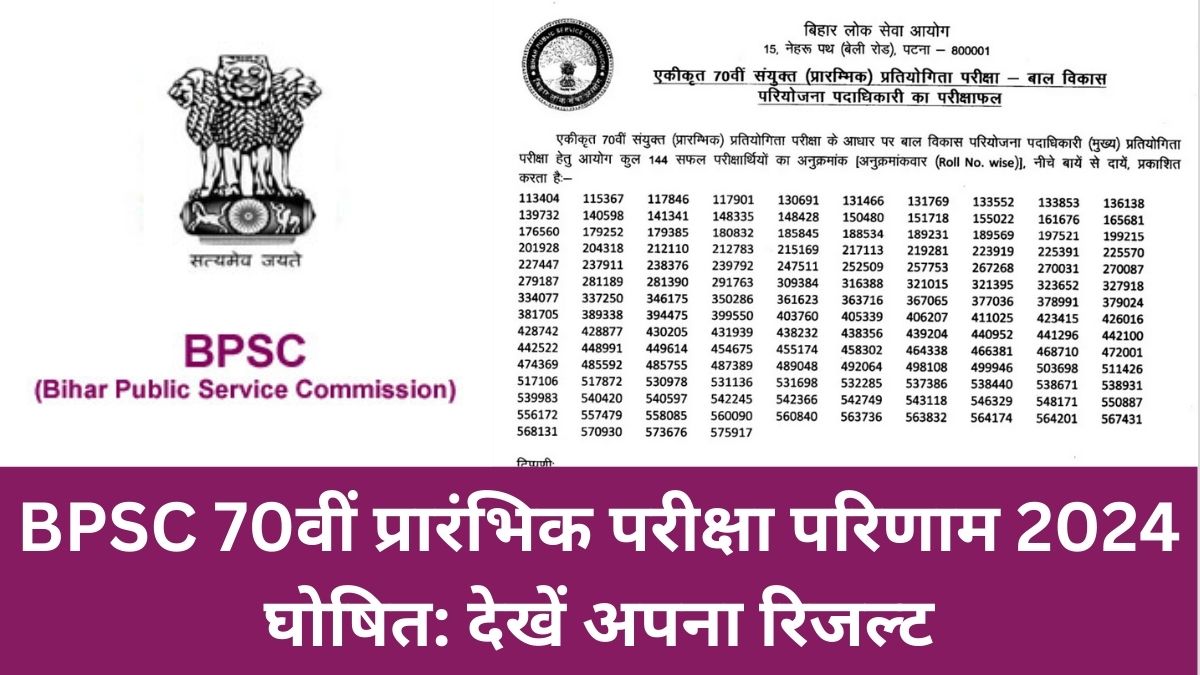 BPSC 70वीं प्रारंभिक परीक्षा Result 2024 घोषित: देखें अपना Result